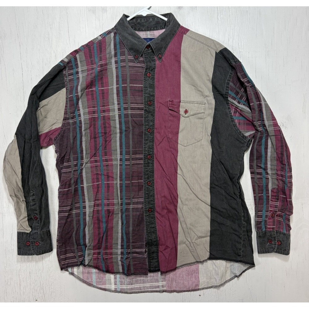 Mens Wrangler Shirt Button Up Western Vintage Long Tail 17 1/2 XL Striped Plaid